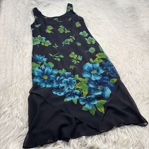 VTG Eva Blue Women's 12 Beaded Floral Midi Dress Layered Hem Fairy Whimigoth Y2K